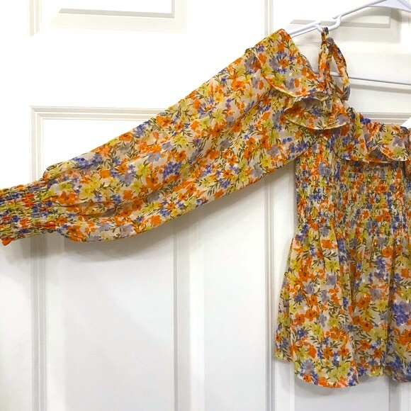 ASTR Soiree Tie Shoulder Blouse Flower Print Boho Small - Picture 6 of 12